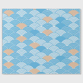 Blue and Beige Japanese Wave Pattern  Cadeaupapier (Vlak)