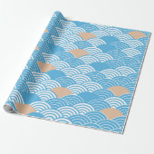Blue and Beige Japanese Wave Pattern  Cadeaupapier (Uitgerold)