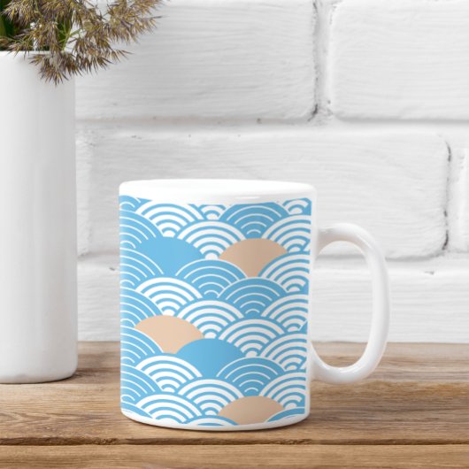 Blue and Beige Japanese Wave Pattern  Koffiemok