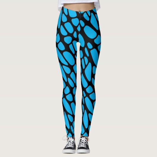 Blue and Black Abstract Organic Web Pattern Leggings (Voorkant)