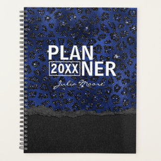 Blue And Black Cheetah Pattern Personalized Planner