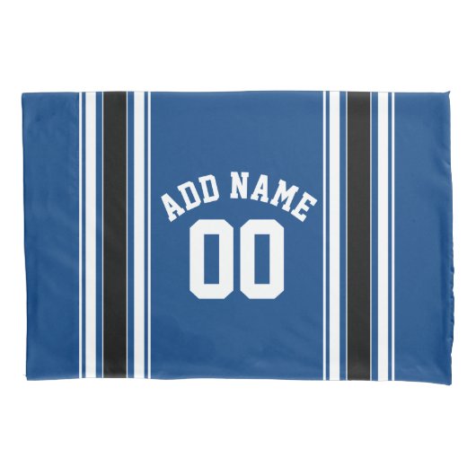Blue and Black Jersey Stripes Custom Name Number Kussensloop (Voorkant)
