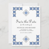 Blue and Black Ukrainian Embroidery Wedding Save The Date (Voorkant)