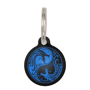 Blue and Black Yin Yang Dragons Huisdierpenning