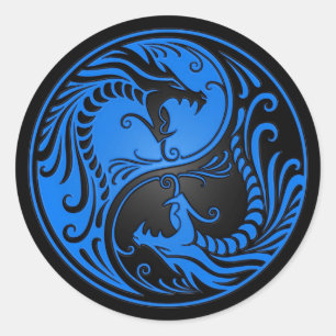 Blue and Black Yin Yang Dragons Ronde Sticker