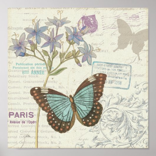 Blue and Brown Butterfly Poster (Voorkant)