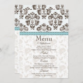 Blue and Brown Damask Wedding Menu Card (Voorkant / Achterkant)