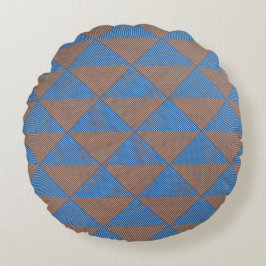 Blue and Brown Geometric Diamond Pattern | Modern  Rond Kussen