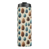 Blue and Brown Pinecone Winter Pattern Thermosbeker (Voorkant)