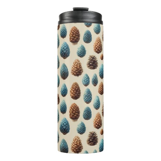Blue and Brown Pinecone Winter Pattern Thermosbeker (Voorkant)