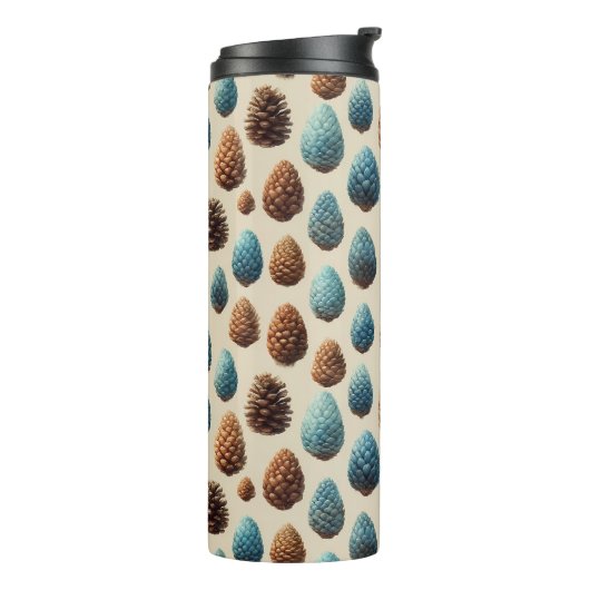 Blue and Brown Pinecone Winter Pattern Thermosbeker (Gedraaid links)