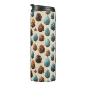 Blue and Brown Pinecone Winter Pattern Thermosbeker (Geroteerd rechts)