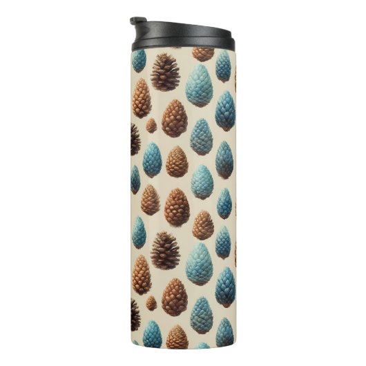 Blue and Brown Pinecone Winter Pattern Thermosbeker (Geroteerd rechts)
