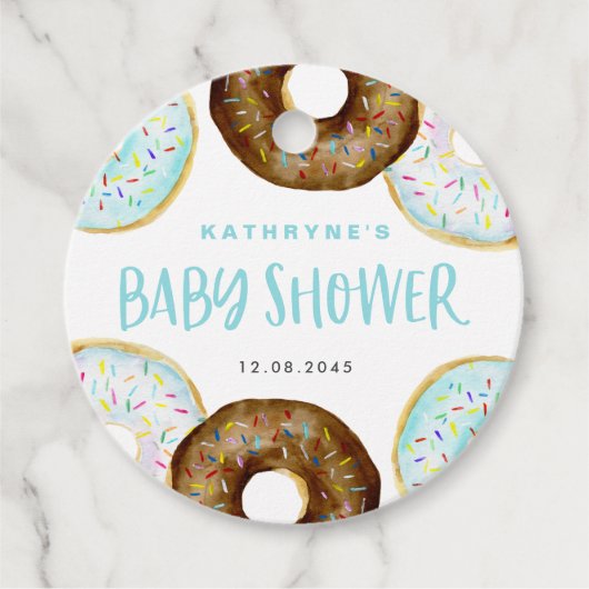 Blue and Chocolate Sprinkle Donuts Baby shower Bedankjes Labels (Voorkant)