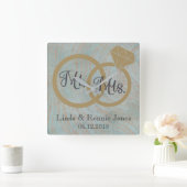 Blue and Copper Mr en Mrs Wedding Vierkante Klok (Huis)