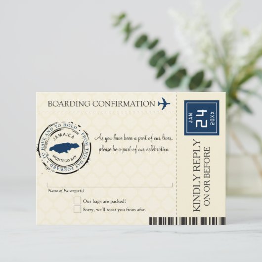 Blue and Cream Jamaïque RSVP Boarding Pass (Debout devant)