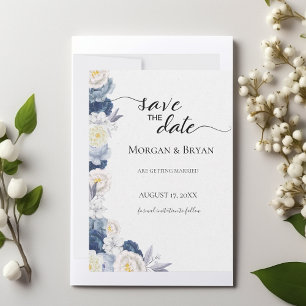 Blue and Cream Waterverf Save-the-Date Invitation Kaart