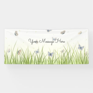 Blue and Crème Butterflies Charming Garden Scene B Spandoek