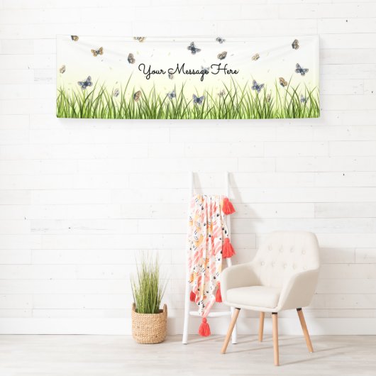 Blue and Crème Butterflies Charming Garden Scene B Spandoek (Insitu)