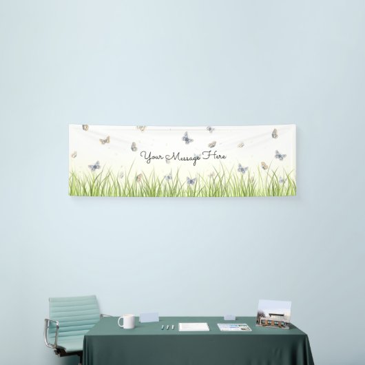 Blue and Crème Butterflies Charming Garden Scene B Spandoek (Beurs)