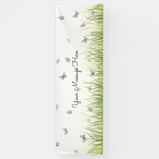 Blue and Crème Butterflies Charming Garden Scene B Spandoek (Verticaal)