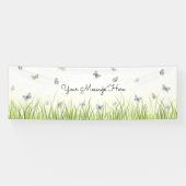Blue and Crème Butterflies Charming Garden Scene B Spandoek (Horizontaal)