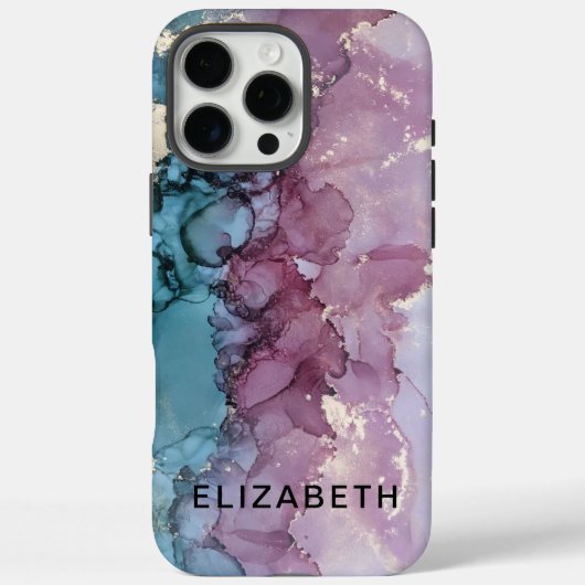 blue and dusty pink gold marble  personalized  Case-Mate iPhone case (Achterkant)