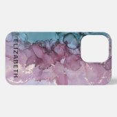 blue and dusty pink gold marble personalized iPhone hoesje (Achterkant horizontaal)