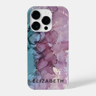 blue and dusty pink gold marble personalized  iPhone 14 plus hoesje