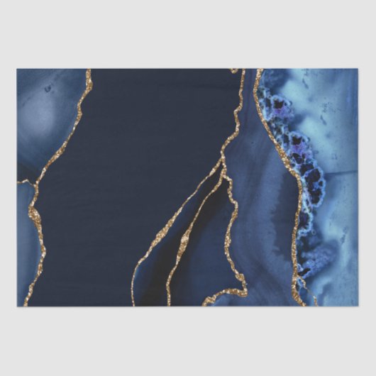 Blue and Faux Gold Glitter Marble Agate Tissuepapier (Voorkant)