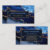 Blue and Faux Gold Glitter Marble Agate Visitekaartje (Voorkant / Achterkant)