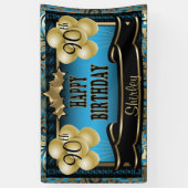 Blue and Gold Abstract Happy 00th Birthday Spandoek (Verticaal)