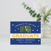 Blue and Gold Afstuderen Photo Congrations Briefkaart (Staand voorkant)