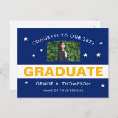 Blue and Gold Afstuderen Photo Congrations Briefkaart (Voorkant / Achterkant)