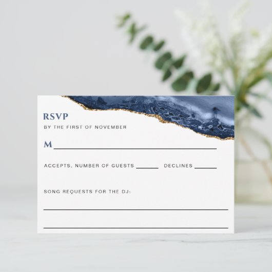 Blue and Gold Agate Border DJ Request Reply Card Kaart (Staand voorkant)