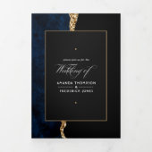 Blue and Gold Agate Wedding Tri-Fold Uitnodiging (Cover)