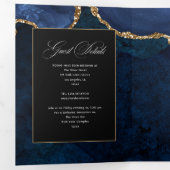 Blue and Gold Agate Wedding Tri-Fold Uitnodiging (Binnenzijde eerst)