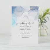 Blue and Gold Alcohol Ink Wedding Invitation Kaart (Staand voorkant)