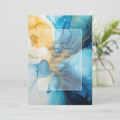 Blue and Gold Alcohol Ink Wedding Kaart (Staand voorkant)