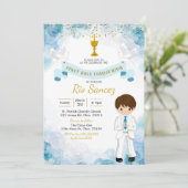 Blue and Gold boy eerste communiqué uitnodiging (Staand voorkant)