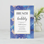 Blue and Gold Brunch & Bubble Invitation Kaart (Staand voorkant)