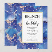 Blue and Gold Brunch & Bubble Invitation Kaart (Voorkant / Achterkant)