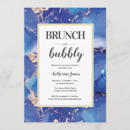 Blue and Gold Brunch & Bubble Invitation Kaart