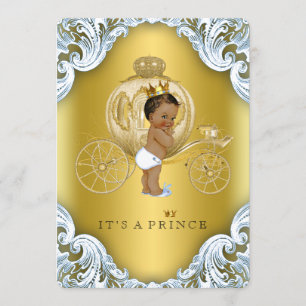 Blue and Gold Carriage Ethnic Prince Baby shower Kaart