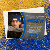 Blue and Gold Chalkboard Afstuderen Aankondiging