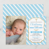 Blue and Gold Christening Baptism Baby Boy Kaart (Voorkant / Achterkant)