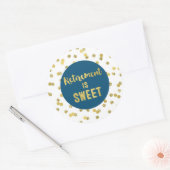 Blue and Gold Confetti Pensioen is zoet Ronde Sticker (Envelop)