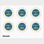 Blue and Gold Confetti Pensioen is zoet Ronde Sticker (Vel)