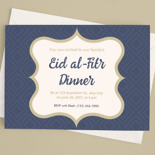 Blue and Gold Diamond Patterned Eid al-Fitr Kaart