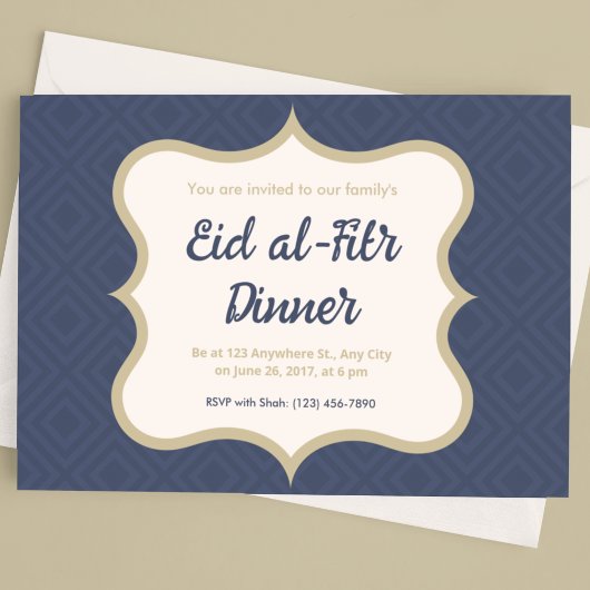 Blue and Gold Diamond Patterned Eid al-Fitr Kaart